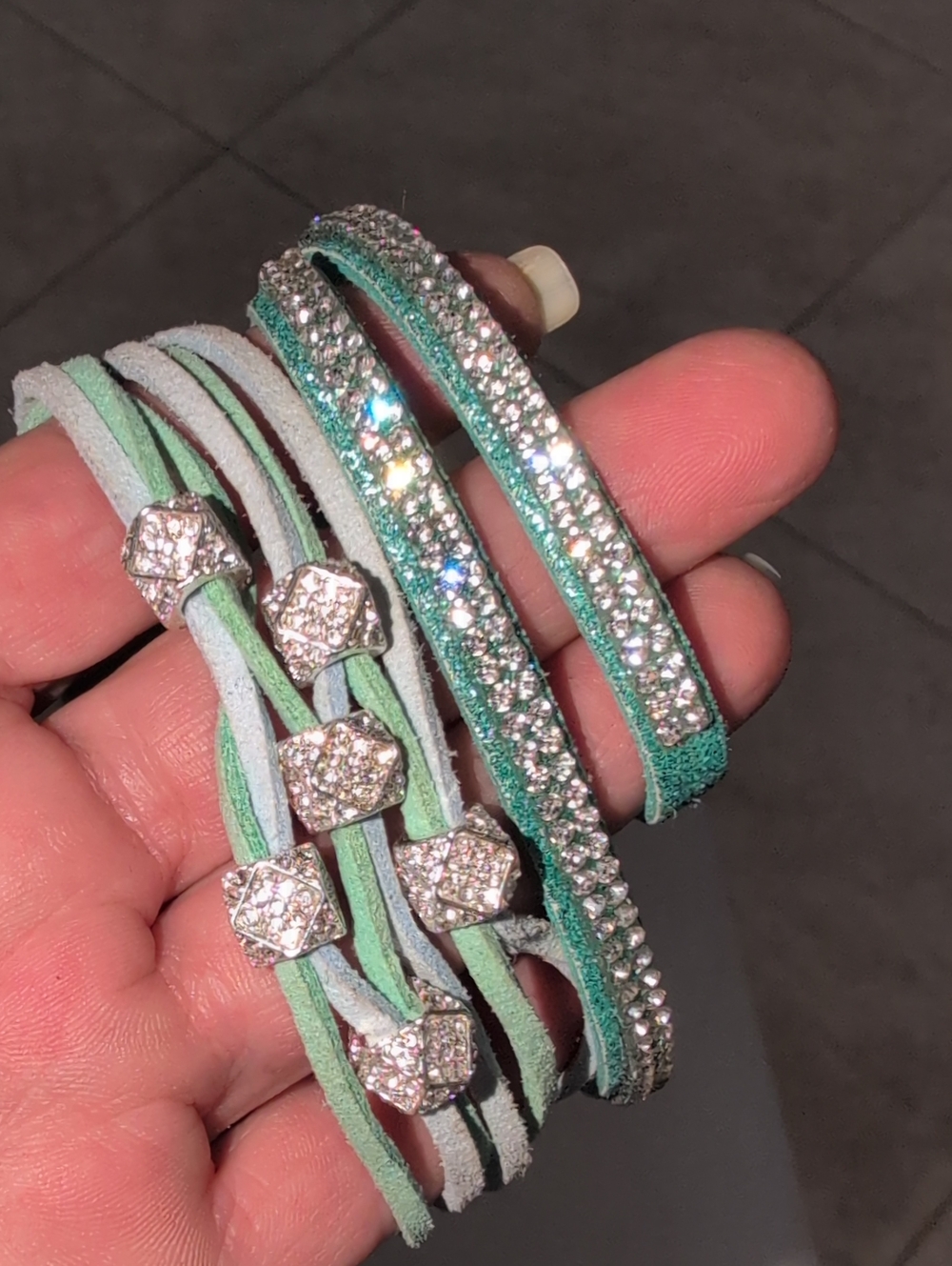 Two Turquoise Crystal Multi-Strand Wrap Bracelets
